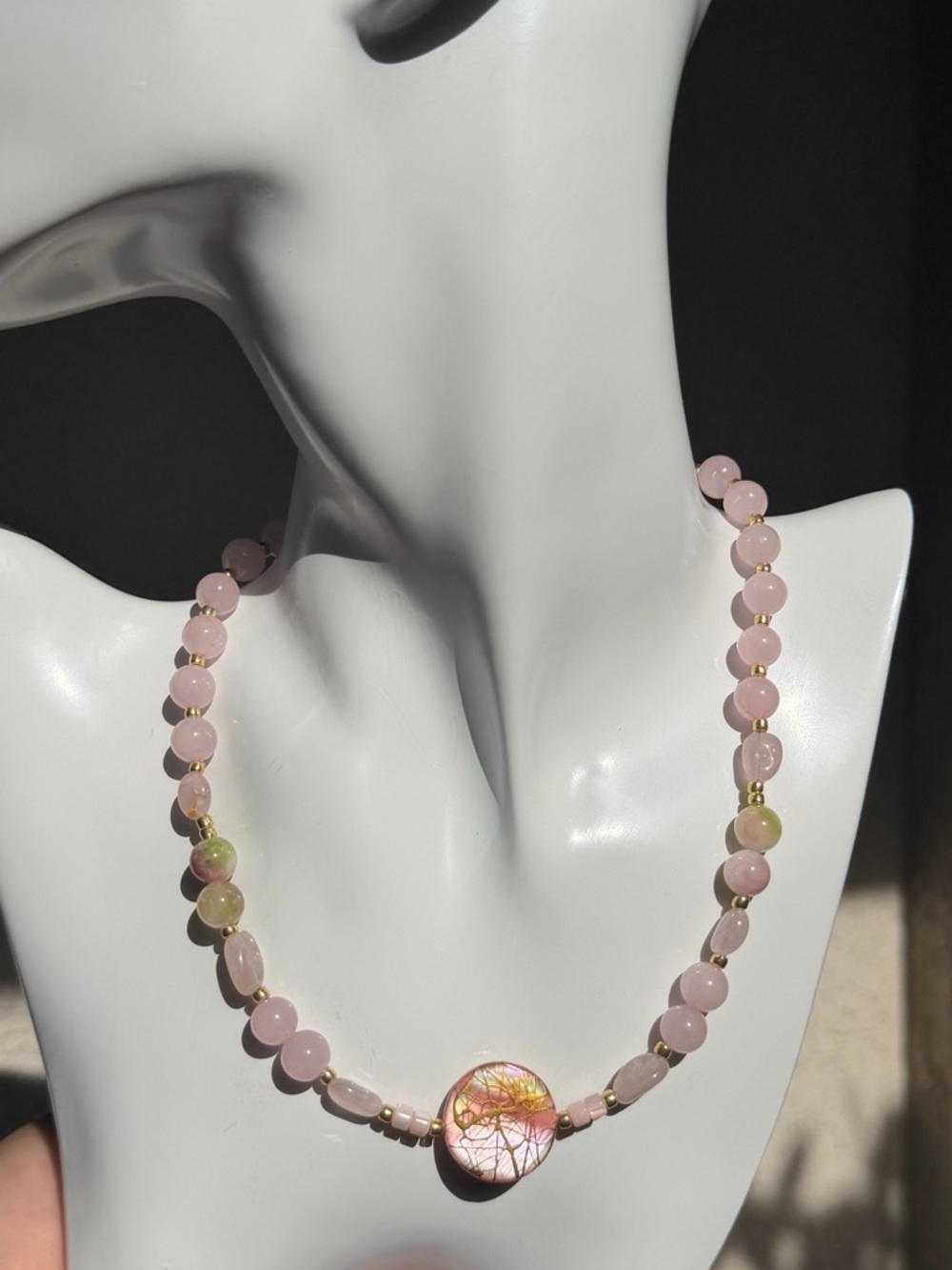 Delicate Pink Beaded Necklace with Gold Accents